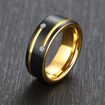 ZORCVENS Negru Carbură de Tungsten Trupa de Nunta cu Ton de Aur Linii AAA CZ Pietre Ring pentru Bărbați de Înaltă Calitate