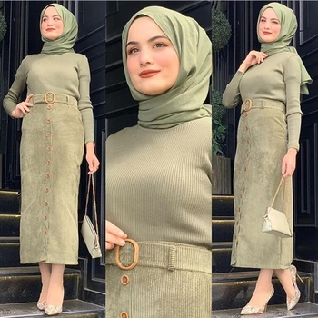 Musulman Talie Mare pentru Femei pantaloni de Catifea cord Lung Fusta Creion Abaya Dubai Musulmani Turcia arabă Jumătate Rochie pentru Femei de Moda haine Europene