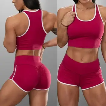 2020 Femei Sexy Slim Yoga de Fitness Trening Sport Racerback Crop Top Scrunch pantaloni Scurti Antrenament Tinuta Sport S-3XL