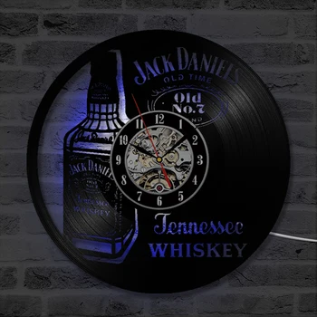 O Sticlă de Whisky, Bere Ceas de Perete cu Design Modern Vintage Vinyl Record de Ceasuri de Iluminat cu LED ceasuri de Perete Decor Acasă pentru Bere