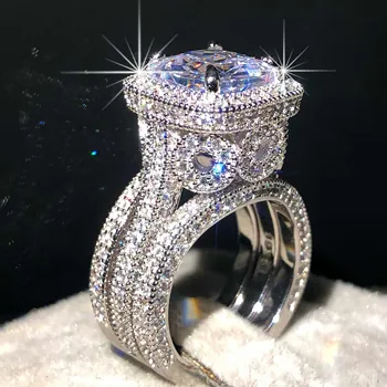 Vintage argint 925 inele de nunta pentru Femei de Lux Simulat Inele de logodna cu Diamante set 3 in bijuterii de mireasă degetul