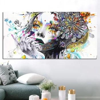 Abstract Colorat Fata cu Flori Panza Pictura Postere si Printuri de Arta de Perete Imagini Cuadros pentru Living Decorul Camerei