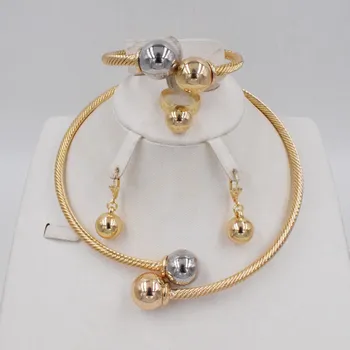 Noul design de Înaltă Calitate Dubai Aur, două de Culoare Set de Bijuterii Pentru Femei africane margele bijuterii de moda necklcace set cercei bijuterii
