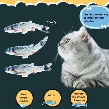 30CM 3D Simulare de Pește USB de Încărcare Electrică Jucării pentru Pisica Interactive, Cadouri de Pește Catnip Jucării de Pluș Perna Păpușă Jucărie de Pește