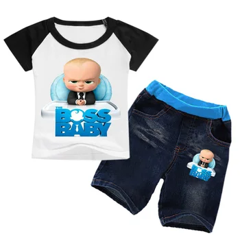 2-16Y 2019 Vara de Îmbrăcăminte pentru Băieți Set de Companie Cățeluș Amicii T-shirt, pantaloni Scurți din Denim 2 buc Seturi de Haine Haine de Copil Tricou pantaloni Scurți Set