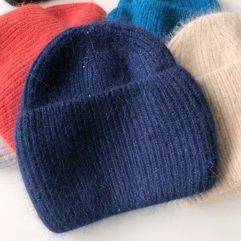 2020 Nou Blana de Iepure Cald Beanie Hat pentru Femei Pălării de Iarnă Paiete Bling Groase Tricotate Chelioși Căciuli pentru Femei Gorros Capac de sex Feminin