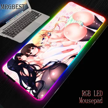MRG Anime Șold Sexy Fata Calculatorului RGB Mare Lockedge Mouse Pad Gamer 7 Culori, cu Iluminare din spate Mause Pad Desktop PC de Gameing Mat
