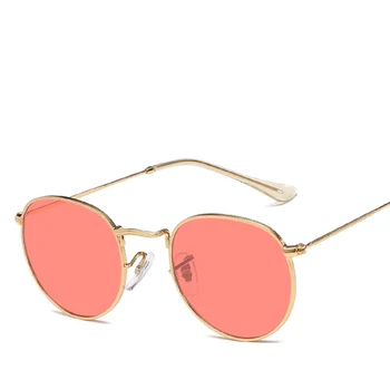 Retro Rotund ochelari de Soare pentru Femei Brand Designer Roz Oglindă Ochelari de Soare vintage din Metal de Lux de sex Feminin Nuante UV400