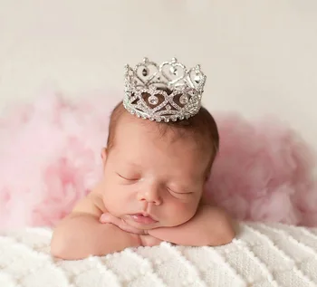 Noi Priness Copil Frizură Cristal Coroanei Coroana Rotunda Ornament De Par Nou-Născut Recuzită Fotografie