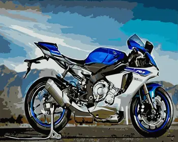 Albastru de motociclete Încă de viață Pictura de Mână Bucurie în timp de vacanță DIY cadou Desen prin Cifre de Dimensiuni Mari Arta de Perete Imagine 60x75cm