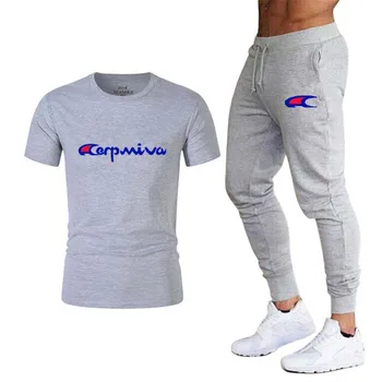 Noi barbati tricou + pantaloni de costum din două piese casual sport brand bărbați imprimate T-shirt suit T-shirt, pantaloni