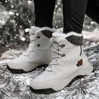 Iarna barbati Garnitură de Pluș Confortabil unisex de la Jumătatea Vițel Cauciuc Unic Dantela-up Pantofi Casual Dantela Neagra Drumeții Pantofi Pantofi pentru Femei Cizme de Zăpadă