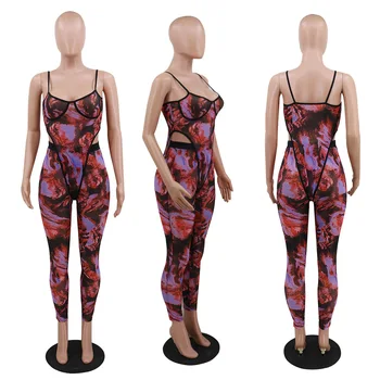 Echoine Vara Sexy Curea Bodysuit Pantaloni set de Două Piese Femeile Club Costume Salopeta Print Floral