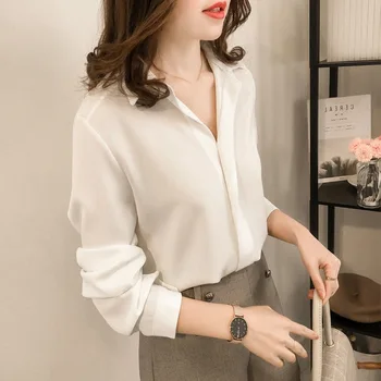 Femei Maneca Lunga Bluze V Gâtului Șifon Bluza Topuri OL Stil Office Tricouri Blusas