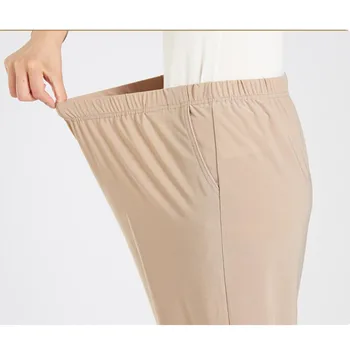 De vârstă mijlocie, în vârstă de bunica Femei Trunchiate pantaloni 2019 Vara Vrac Plus dimensiune 5XL talie Elastic Doamnelor Pantaloni Negru Kaki gri