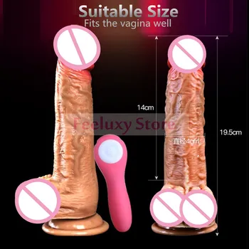 Vibrator realist Telescopic Vibrator din Silicon pentru Penis Dong ventuza Penis artificial jucarii Sexuale pentru Femei Masturbator Curea pe Penis artificial Încălzire