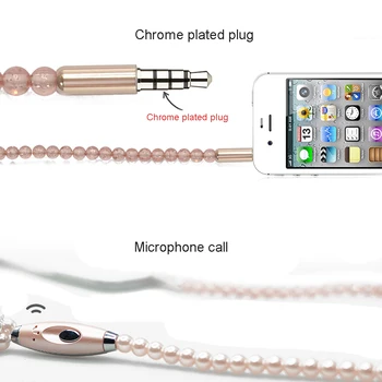 La modă Bijuterii Colier de perle de Căști cu Microfon Margele de 3,5 mm În ureche Căști Conectați la SmartPhone Toate Dispozitive Audio de 3,5 mm