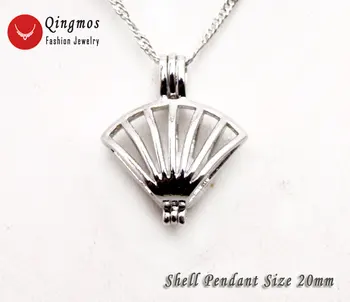Qingmos Doresc Colierele de Perle Colier pentru Femei Cu 20mm Shell Cușcă Dragoste Pearl Titular la Modă Pandantive Colier Cutie de Cadou-who3647