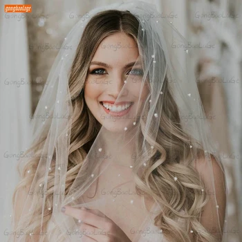 Populare Femei de Două Strat Alb Voaluri de Nunta Cu Faguri 2020 Perle de Fildeș Voal de Mireasa Tul Mireasa yashmac Pentru Accesorii