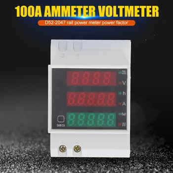 D52-2047 Șină Din Watt Metru AC 110V 220V 380V 100A Ampermetru Voltmetru Volt Amp de Putere Activă Tensiune Curent de Monitorizare Acasă Instrument