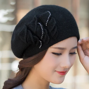 Bereta Femei Pălărie De Iarnă Knit Beanie Angora Cald Stras Dublu Strat Casual Moale Clasic Termică Zăpadă În Aer Liber Accesoriu