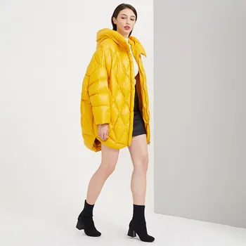 Femei galben este ușor îngroșat în jos jacheta de iarna puffer jacheta de puffer femei paltoane cu gluga hanorac женский пуховик парка