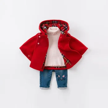 DB14584 dave bella iarna pentru copii fete de moda solid butonul haina cu gluga pentru copii topuri infant toddler îmbrăcăminte exterioară
