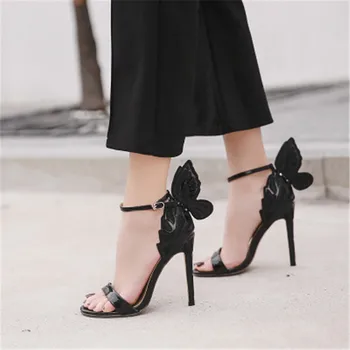 FeiYiTu Noi Femeile Aripă de Fluture Brodat Sandale 11CM Pantofi cu Toc Femeie Pompe Stilet Metalic Petrecere de Nunta Rochie Neagră