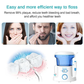 Nicefeel 600ml Apa Dentare se spăla pe dinți Electrice Irigator Oral Îngrijire Dentară se spăla pe dinți cu Apă Periuta de dinti Dental SPA cu 7pcs Sfaturi Alb