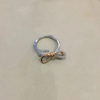 De înaltă calitate nou S925 argint farmec elegant dulce simplu cristal arc deschis inel pentru iubita cadou rafinat
