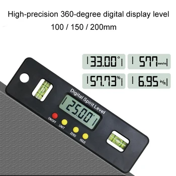 100/150/200mm Nivel Digital Box Electronic Indicator Unghi Raportor de Unghi Finder Conice Manometru Cu Bază Magnetică