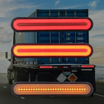 2 buc LED-uri Remorcă Camion Lumina de Frână IP68 3 In1 Neon Inel Coada Stop de Frână Rândul său, Lumina Secvențială Curge Semnal de Lumină Lampă