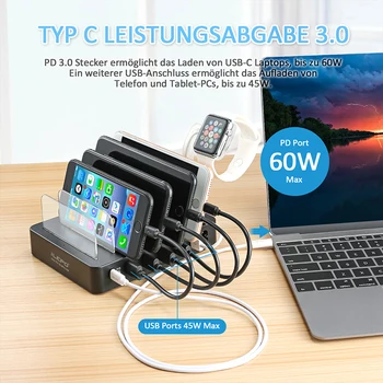 ILEPO 105W 6 Port Multi Încărcător USB de Tip C PD QC3.0 de Încărcare Rapidă Încărcător Rapid Pentru IPhone Pentru Samsung pentru Telefon Mobil Laptop