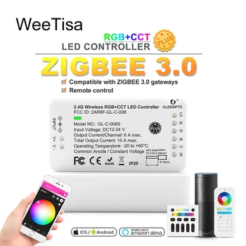 Zigbee RGBCCT Controler cu LED-uri Plus de la Distanță APP Inteligent de Control RGBWW DC 24V-12V Benzi cu LED-uri Controler de Lucru cu Zigbee 3.0 Gateway