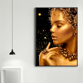 Negru și Auriu Femeie Sexy Nud Artă Africană Pictura in Ulei pe Panza Cuadros Postere si Printuri de Arta de Perete de Imagine pentru Camera de zi