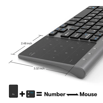 Jeleu Pieptene 2.4 G Wireless Keyboard cu Numărul Touchpad Mouse-ul Subtire Tastatura Numerică pentru Android, Windows Desktop, Laptop, PC, TV Box