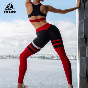 FDBRO Yoga Set pentru Femei Trening Mozaic de Funcționare de Fitness, Jogging, tricou, Jambiere Costum de Sport Sală de Sport Haine de Antrenament S-L