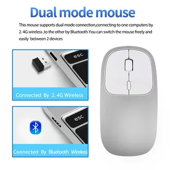 Zienstar Reîncărcabilă 2.4 GHz Wireless Mouse Bluetooth,Dual Mode Ultra-Subțire Tăcut Soareci Compatibil cu Apple Mac,Laptop,Calculator