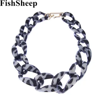 FishSheep Moda Mare Lanț Cravată Colier Pentru Femei Acrylic Leopard Negru Guler Coliere & Pandantive Bijuterii Femei Bijuterii