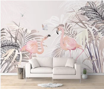 Beibehang tapet Personalizat photo Mici proaspete flamingo tropicale cu frunze TV de perete de fundal decorațiuni 3d tapet mural