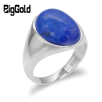 Lapis Lazuli Ring pentru Bărbați Argint 925 Cu Oval Albastru Inchis Piatra Naturala Simplu Rafinat Inele Barbati Femei Unisex Bijuterii