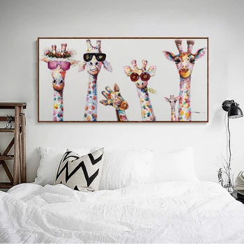 BANMU Girafa Familie Pictura Panza de Imprimare de Desene animate Drăguț de Culoare Animal pat Cameră Copii, Dormitor Decor Poster Modern Decor Acasă