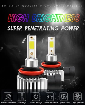 80W Led Mini Masina Far H7 LED H3 H4 H1 H8 H11 9005 9006 HB3 HB4 COB 12000LM 6000K 12V 24V Canbus D9 Lampa Auto Styling