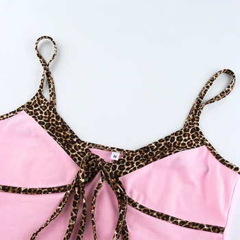 Moda Vara Spaghete Curea Camis Y2K Leopard Mozaic de E-Fata de Femei Bretele Top Sexy Skinny V Neck Top Scurt