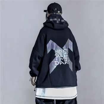 Japoneze Streetwear Om Hanorace Hip Hop Embroideried Pulover Mozaic Fals Două Darkwear Topuri Techwear Hanorace
