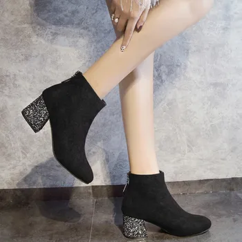 SAGACE 2019 sexy glezna cizme pentru femei de Agrement Solidă a Subliniat Toe Fermoar Toc Glezna Cizme pentru femei Pantofi pentru femei Pantofi Casual 2019