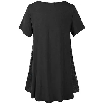 T-shirt Femei Mozaic Dantela Asimetric Top Tunica de Vara cu Maneci Scurte O Gât T Cămașă Blusas 2020 Nou Doamnelor Plus Dimensiune Camasi #