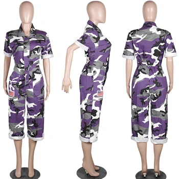 Femei Salopeta De Camuflaj Militari Ai Armatei Pantaloni Scurți De Marfă De Sex Feminin Costum Plus Size Print Rompers Fermoar Streetwear Șic Guler