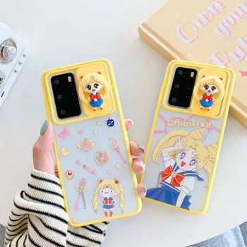 Drăguț Sailor Moon Slide de Protecție a Lentilei Camerei Cazul în care Telefonul Pentru Huawei P40 Pro Nova 7Pro P30 Mate 30 Pro Nova 5 Nova 6 Cazuri