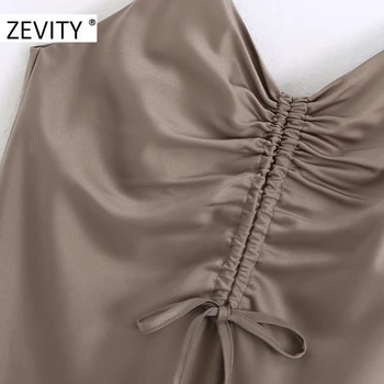 Zevity NOI femeile elegante v gât culoare solidă cutat decor mult sling rochie de sex feminin interioară vestido chic rochii de partid DS4342